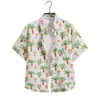 Camisa Floral Hawaiana de Manga Corta Unisex Camisa de Playa con Mangas de Tres Cuartos Talla Grande Atuendo de Pareja para Vacaciones en la Playa Camisa Floral