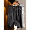 Blusa Vazada com Ponto de Renda Feminina Verão Novo Design Nicho Sem Mangas Emagrecedora Rejuvenescedora
