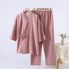 Conjunto de Pijama Kimono para Casal, Primavera e Outono, Fio 100% Algodão Tingido na Massa, Manga Longa, Calça Longa, Estilo Japonês, Solto, Tamanho Plus, Roupa de Casa