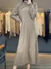 Moda Nueva Otoño e Invierno 2026 Suéter de Punto Grueso de Lana Completa para Mujer con Cuello Semi Alto Floral Tridimensional, Vestido Largo Casual Holgado