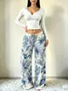 Pantalones de pierna ancha a rayas estilo europeo y americano 2026 para mujer, pantalones casuales holgados de cintura alta con cordón, pantalones largos de pierna recta, modernos y versátiles