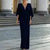 Ropa de mujer transfronteriza 2026 Amazon Francés Cuello en V Cintura plisada Vestido largo Manga murciélago Adelgazante Vestido formal