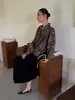 Novidade para o Outono 24/8 Outono Estilo Hepburn Francês elegante afinar cintura alta saia com efeito drapeado F1207