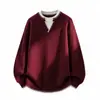 Suéter de Punto para Hombre Otoño e Invierno Casual Cuello Redondo Falso Dos Piezas Tallas Grandes Moda Suéter de Bloques de Color Top Camisa Base