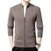 Nueva chaqueta-suéter 100% lana para otoño e invierno, cárdigan de punto liso, suéter de lana cálido grueso de lana pura para hombre