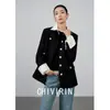 Chaqueta Corta de Manga Larga Polo Color Block de Tweed para Mujer, Nuevo Estilo Otoño e Invierno 2026, Elegante Moda Inspirada en Chanel, Top de Lana