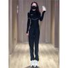 Traje deportivo casual negro para mujer 2025 Corte ajustado para correr, yoga, fitness, pantalones de sudor, ropa de primavera, un conjunto completo