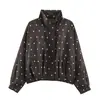 Moda femenina transfronteriza 2026 estilo europeo y americano holgado con cremallera cuello alto estampado de lunares chaqueta bomber B483176