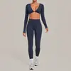 Conjunto de Yoga de Manga Larga para Otoño e Invierno Cintura Alta Ajustado Versátil Correr Deportes Fitness Conjunto de Dos Piezas 1834+6723