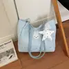 Bolso de Mano con Estampado de Estrellas Plateadas Ondulado Estilo Coreano para Niñas Aplicación de Conejo de Peluche Encaje Estrella Versátil Bolso de Hombro