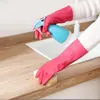 Guantes de limpieza de goma para lavar platos, guantes de cocina reutilizables, adecuados para lavar platos y limpieza del hogar, con forro de felpa y agarre antideslizante, guantes coloridos para servilletas, perfectos tanto para mujeres como para hombres - talla L