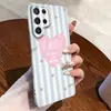 Funda protectora retro inglesa de corazón con rayas azules para Samsung Galaxy S24 Ultra, personalizable con tu propio diseño
