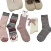 Calcetines holgados Fair Isle de Otoño e Invierno para Mujer, Calcetines hasta la mitad de la pantorrilla, Estilo Ins, Dulces Coreanos con Lazo Largo, Lindos Versátiles