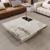 Mesa de centro minimalista de lujo ligero estilo italiano de pizarra con cajones, forma cuadrada, adecuada para sala de estar, hogar, oficina, mesa de suelo de diseñador