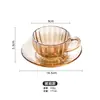 Taza y Platillo de Café de Lujo Accesible Popular Rayas Taza Latte Color Champán Vidrio Retro Juego de Tazas de Té con Flor
