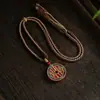 Chaveiro Autêntico Moeda do Espírito da Montanha de Cinábrio, Pingente de Bolsa com Borla Tecida à Mão e Pintada, Ornamento de Estilo Étnico