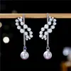Pendientes de Perla y Circonita de Lujo Ligero y Alta Gama para Mujer, Pendientes Largos con Flecos de Plata S925, Pendientes de Estilo Nicho