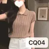 Blusa de Tricô Manga Curta com Gola Polo Botões Vazados Estilo Francês para Mulheres, Nova Coleção Primavera/Verão, Peça Versátil de Alta Qualidade, Ajuste Slim, Leve