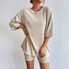 2026 nuevo conjunto de shorts casuales de verano de color liso para mujer, holgado, de cuello redondo, moda europea y americana transfronteriza AliExpress