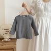 Camisetas de Manga Larga Cálidas de Estilo Coreano para Niñas y Niños, Rayadas, Cuello Alto Medio, para Primavera y Otoño, Venta al por Mayor