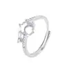 Anel de Prata Esterlina S925 6.3mm Redondo Seis Garras Artesanal DIY Transmissão Ao Vivo Douyin Luxo Leve Céu Estrelado Trajetória Cravejado Montagem Vazia