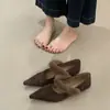 Sapatos de Inverno Femininos Elegantes Versáteis Pontudos Novos Peludos Sola Macia Camurça Pelúcia Boca Rasa Sapatos Individuais