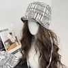 Sombrero de Cubo de Ala Plana a Cuadros de Doble Cara Estilo Japonés para Mujer, Sombrilla de Primavera y Verano, Sombrero de Cubo Pequeño Adelgazante