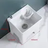 Fregadero de balcón para mopa con reposapiés, lavabo para fregar mopas, lavabo con desagüe lateral y cesta escurridora, drenaje automático, cerámica