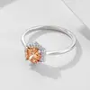 Anillo de Plata de Ley S925 Lujo Ligero Zircón Champagne para Mujer, Diseño Simple de Nicho Europeo y Americano, Anillo de Compromiso y Boda de Alta Gama