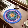 Esterilla Drenante Redonda de Tierra de Diatomeas tipo Mandala, Esterilla de Encimera de Cocina Estilo Exótico, Esterilla Antideslizante Absorbente de Agua, Esterilla para Control de Agua de Vajilla