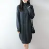 Vestido de lana pura con trenzado de rombos, suéter de cuello alto con media cremallera para mujer, de longitud media, estilo casual, engrosado para otoño e invierno