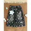 Jeans de pierna ancha bordados con estrella de cachorro negro Chao Li Youhuo para mujer, nuevo estilo de verano, pantalones rectos holgados cortos