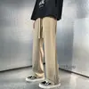 Pantalones de Verano para Hombre Delgados Transpirables Talla Extra Plisados de Seda Helada Caída de Alta Calidad Sueltos Rectos Casuales