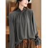 Otoño e Invierno Nuevo Elegante Plisado Cuello de Oreja de Madera Elegante Top para Mujer Terciopelo Cálido Jersey Camiseta de Manga Larga Camiseta Básica