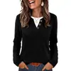 Camiseta de Manga Larga Suelta con Cuello Redondo, Bloques de Color y Botones, Estilo Nuevo Otoño/Invierno 2026, Comercio Transfronterizo Europeo y Americano de Amazon para Mujer