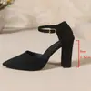 Inverno 2025 Novo Estilo Bico Fino Salto Bloco Fivela Salto Alto Venda Direta de Fábrica Comércio Exterior Transfronteiriço Sapatos Femininos