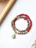 Pulsera de Sándalo Verde con Diseño de Jade de Nudo de Bambú, Pulsera de Cuentas de la Fortuna de Jade Hetian Natural para Hombres y Mujeres, Estilo Vintage