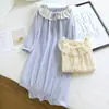 Vestido de Manga Larga para Mujer de Primavera y Otoño, Bata de Noche de Algodón Puro Doble Capa de Gasa para el Hogar, Ropa de Dormir Linda de Corteholgado para Niñas Jóvenes