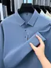 Camiseta de manga larga de alta gama para hombre, primavera/otoño 2026, cuello camisero, polo de retazos, color liso, top versátil estampado