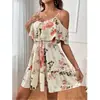 2024 Comercio Exterior Europeo y Americano Clásico Dulce Bohemio Estampado Hombro Descubierto Plisado Tirantes Vestido