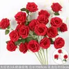 Rosas de Creme Simuladas de 3 Cabeças, Decoração de Fundo para Casamento, Arranjo de Flores para Guia de Estrada, Flores de Seda Estilo Europeu para Casamento, Flores Artificiais