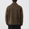 Casaco Masculino de Lã Outono/Inverno 2025 com Gola Reversível, Caxemira Dupla Face, Corte Solto, Tamanho Grande, Marrom