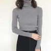 Nuevo Top de Punto de Color Sólido de Manga Larga de Cuello Alto para Otoño e Invierno, Ajuste Delgado, Top Base Trendy para Mujer, Elegante Negro