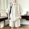Nuevo Traje Deportivo Casual de Verano 2026 para Hombre, Camiseta de Manga Corta con Shorts, Estilo Coreano, Corte Holgado, Camisa Polo con Cuello Campana