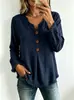 Top casual de moda para mujer, otoño 2026, transfronterizo europeo y americano, color liso, cuello en V, abotonado, holgado, manga larga, con flecos