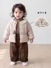 Roupas de inverno estilo coreano para bebê menina menina jaqueta acolchoada floral suéter de tricô calça de algodão com renda conjunto para menina