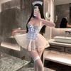 Primer Amor Lencería Sexy Deseo Puro Encaje Vestido de Tirantes de Sirvienta Vestido de Tirantes Transparente Atuendo Sexy Tentación de Sirvienta