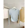 Camiseta Base Básica de Ombro Reto para Mulheres, Primavera 2026, Camiseta de Manga Longa Plissada Slim Fit Pura Desejo, Roupa Íntima para Figuras Petite