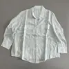 Camisa Vintage Lavada de Trabajo Pesado Estilo Perezoso de Doble Bolsillo y Manga Tres Cuartos para Mujer, Corte Holgado, Adelgazante, Top Casual Protector Solar