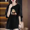 Comercio Electrónico Transfronterizo Despacho Marca Grande Manga Corta Mujer Holgado Talla Extra Gordita MM Cubre Barriga Top Oculta Defectos Adelgazante Camiseta de Longitud Media